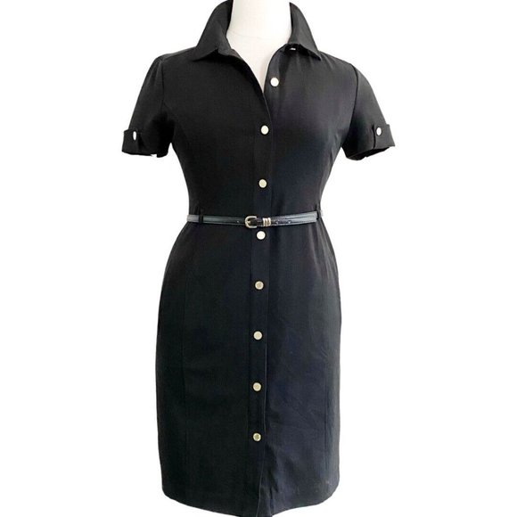 Calvin Klein Short Sleeve Collard Snap From Obsidian Black Shirt Dress Size 12 - Picture 2 of 6